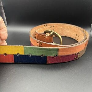 FOSSIL Multicolor Patchwork Leather Belt Women's BOHO ~ Size M 41" Long